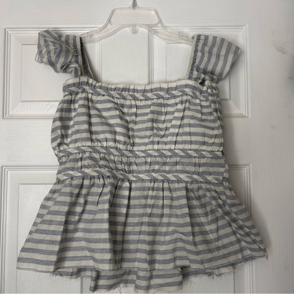 Pink Lily Gray and White Smocked Peplum Blouse